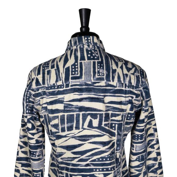 Chico's Women's Jacket Beige Blue Abstract Navajo Tribal Geometric Pockets 0 S/4 - Picture 8 of 10